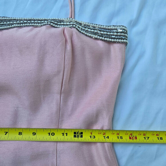 Vtg 50s 60s Fairy Regency Pink Beaded Midi Dress 11/12 Made in USA Evening Gown - Picture 11 of 12